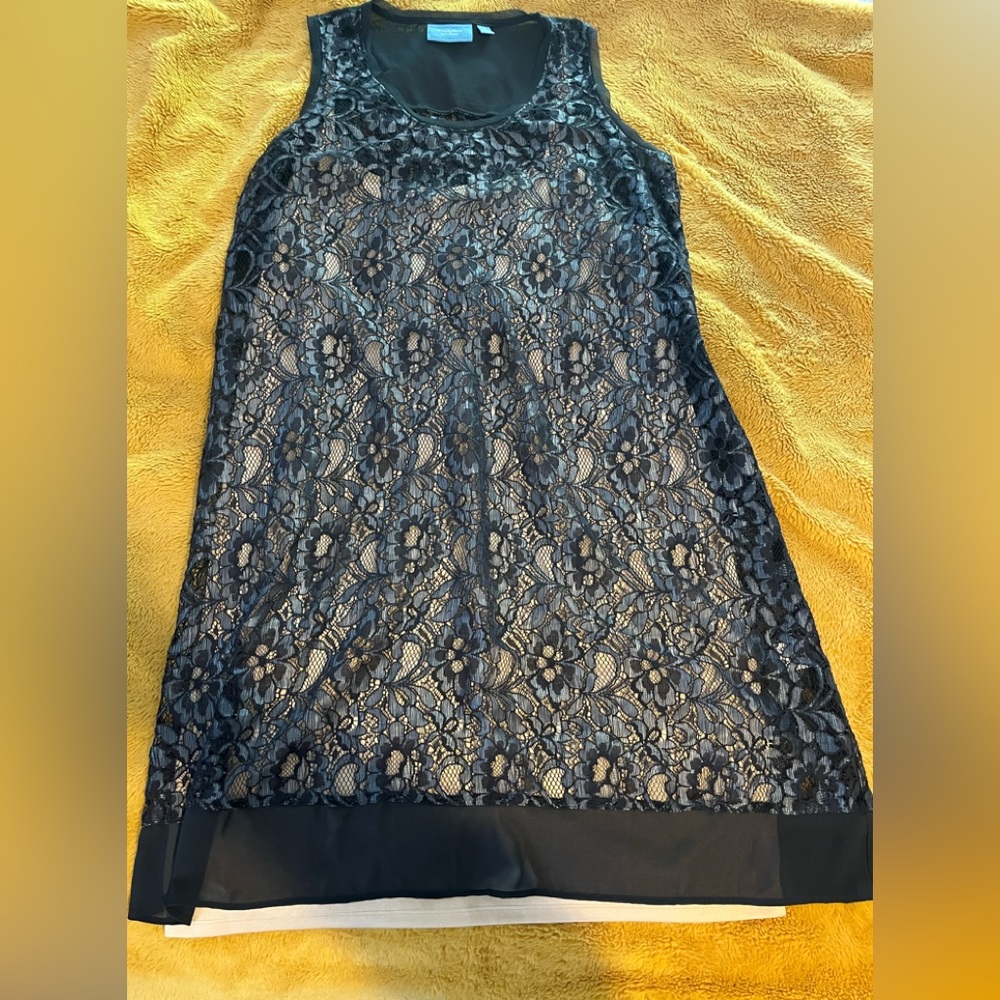 blue sheer lace dress with nude color slip attached size M by simply Vera wang